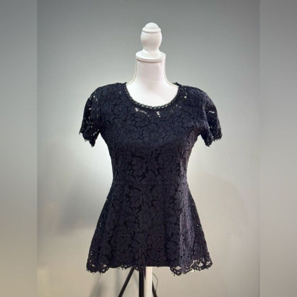 SALE! Black Isaac Mizrahi Live! Lace Peplum Blouse Size S EUC